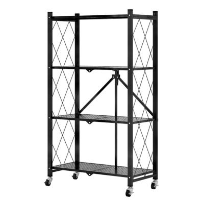 China Best Seller Sustainable Multifunctional Rack 4 Tier Storage Shelves Foldable Shelf With Wheels for sale