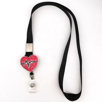 China New Fashion Style Medical Lanyard Rhinestone Heart Shaped Nurse Electrocardiogram Badge Reel/Support Hospital Nursing Gift Office Supply for sale