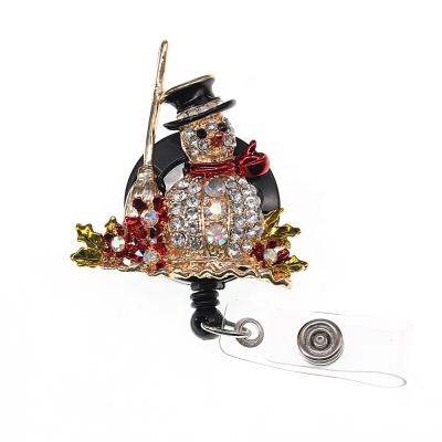 China Free Shipping Fashinable Christmas Styles Retractable Rhinestone Snowman Badge Holder Nurse School Office Badge Reel for sale