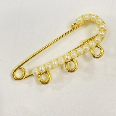 China Crystal 4 Cm Gold Plating Alloy Rhinestone Safety Pins Crystal Baby Pins With 3 Buckles For DIY Decoration for sale