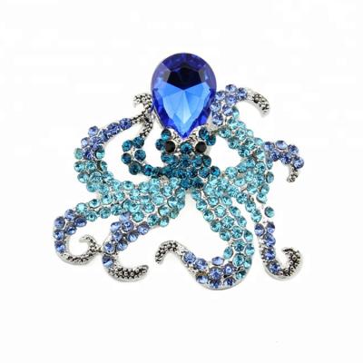 China Trendy 50mm Crystal Animal Octopus Brooch Red or Blue Rhinestone for sale