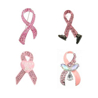 China Fashionable Wholesale Zinc Alloy Pink Nurse Lailina Rhinestone Ribbon Breast Cancer Brooch Accessories for sale