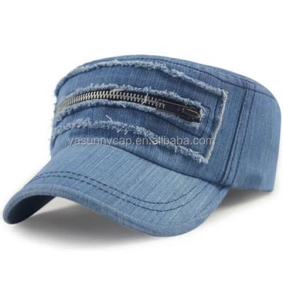 China Fashion Factory Custom Made Denim Hats Army Hat Military Flat Top Hat for sale