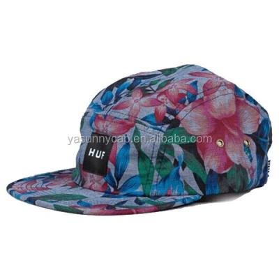 China 2022 COMMON Fashionable Custom Floral Sublimated Printing 5 Panel Hat Cap / Camp Hat for sale