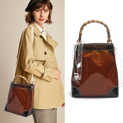 China 2022 Autumn New Bamboo Color Transparent Bucket Bag Leather Cloth Mother Bag Perspectively-turned Wholesale 2022 Autumn for sale