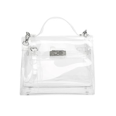 China 2022 new miniature transparent PVC handbag 2022 leather transparent lock one shoulder diagonal across the official bag of men's and women's makeup for sale