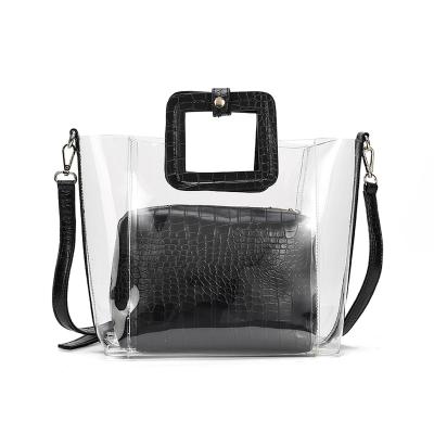 China 2022 European perspective mother handbag fashion leather handbags and American new crocodile shoulder transparent slope for sale