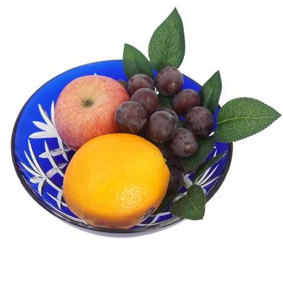 China ECO-frendly Lowest Price Cobalt Blue Hand Cut Glass Bowl Stock Fruit Bowl for sale