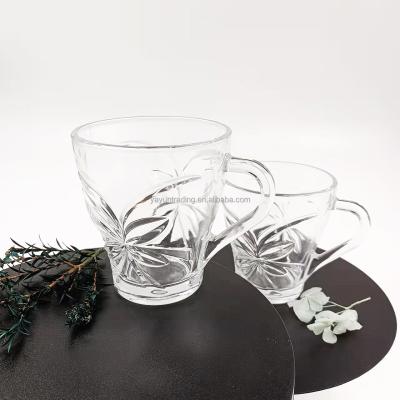 China Machine Press Morden Style Butterfly Wholesale Patterns Daily Used Glass Handle Clear Coffee Drink Mug for sale