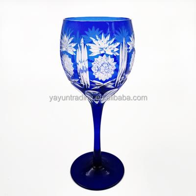 China Modern Luxury Blue Hand Drawn Wine Glass Cup Juice Whiskey Tumbler for sale