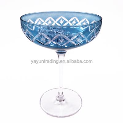 China Viable Tableware Popular Dessert Round Fruit Ice Cream Blue Elegant Decorative Glass Bowl for sale