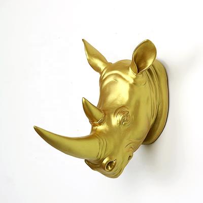 China Europe China Supplier Yayun Made Gold Resin Rhino Wall Decoration Animal Head for sale