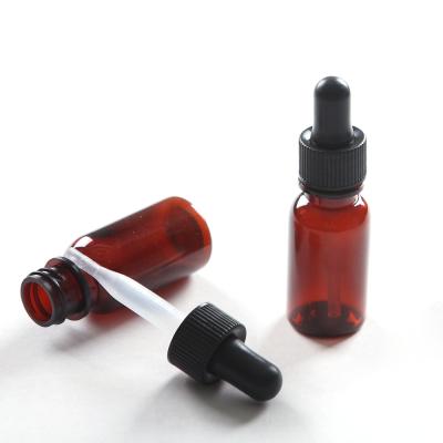 China Recyclable Material Custom Brown 15ml Amber Logo 0.5oz Essential Oil PET Plastic Dropper Bottle for sale