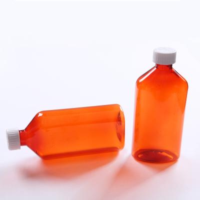 China Recyclable Material Amber Plastic Square Medicine 12OZ Bottle For Liquids for sale