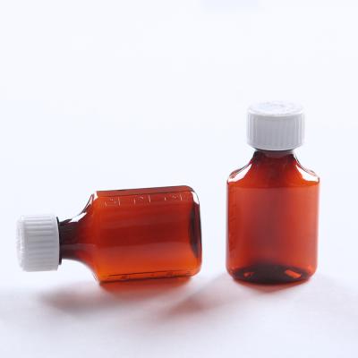 China Tamper Oval Empty Plastic Liquid Pharmacy Recyclable Material Medical Amber Liquid Oval Bottle For Sale for sale