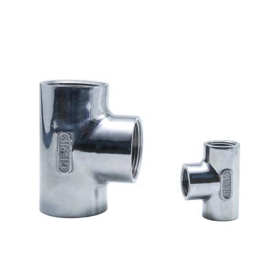 China Industry ss304 Stainless Steel Tee 3 Way Female Stainless Steel 304 Threaded Pipe Fitting for sale