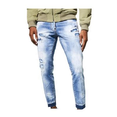 China Factory Customized Denim Vendor Light Blue Men Breathable Destroyed Men Jeans for sale