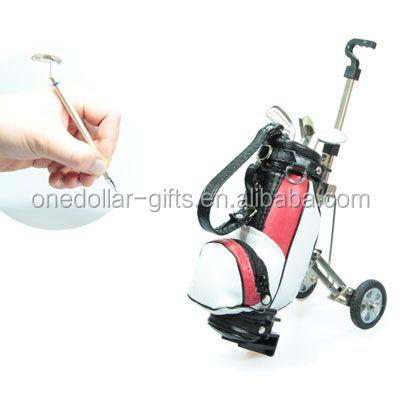 China Office & School Pen Mini Golf Pens with Golf Bag Holder Golf Desk Toys for sale