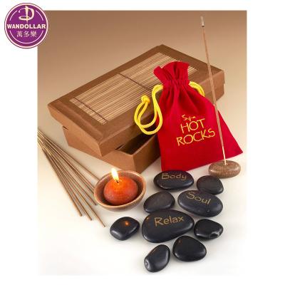 China Body Massage Relax Hot Stone Therapy Gift Set With Candle And Incense for sale