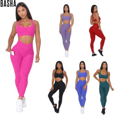 China BASHAsports INS Yoga Fitness Set Breathable Hot Selling Cross Bra Back and Crack! crack! spats womens sports suit for sale