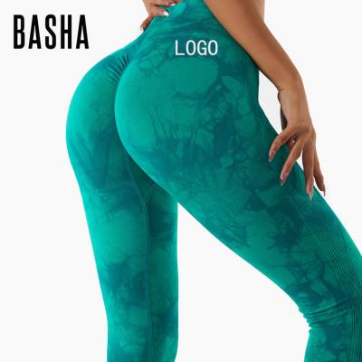 China BASHAsports Breathable 2022 High Quality Seamless Knit Tie Dye Yoga Pants Comfortable Outdoor Hip Lift Sports Gaiters Fitness Yoga Pants for sale