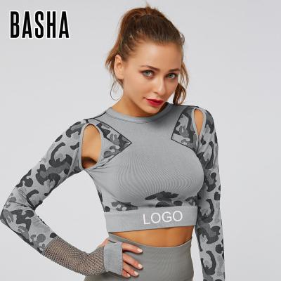 China BASHAsports 2022 New Camouflage Breathable Yoga Tops Seamless Tight Long Sleeves Fitness Clothes Yoga Clothing Tops for sale