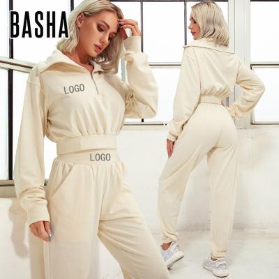 China BASHAsports Women's Breathable Fitness Yoga Sweatshirt Set Turtle Neck Half Sleeve Long Zipper Loose Pants High Quality Fitness Hoodie for sale