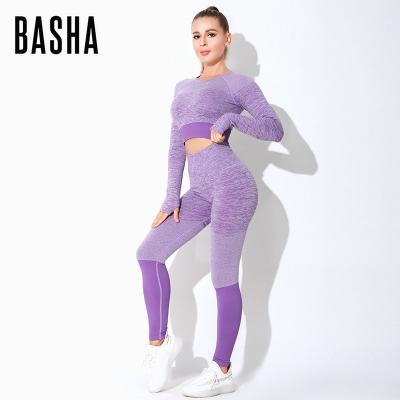 China Breathable Best Selling Ins New Style Yoga Sets Seamless Sportswear Long Sleeves Lift Up Gaiters Women Quick Dry Fitness 2 Pcs Sets for sale