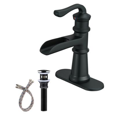 China BWE Modern Single Handle Matte Black Waterfall Mixer Faucet Bathroom Faucet With Overflow Pop Up Drain for sale