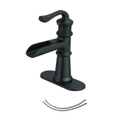 China BWE Matte Black Bathroom Faucet Single Handle Modern Waterfall Brass Basin Faucet With Apron for sale