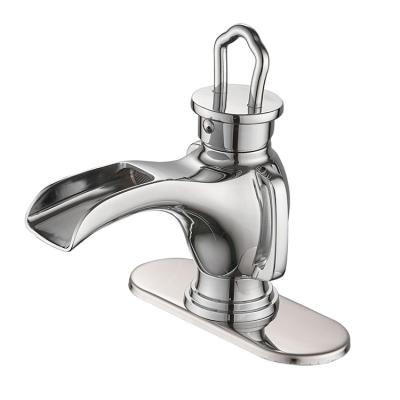 China Mix Hot And Cold Faucet Cupc UPC NSF Certified A-Handle Low-Arc Chrome Waterfall Basin Bathroom Faucet Brass Cheap Faucet With Optional Decklpate for sale