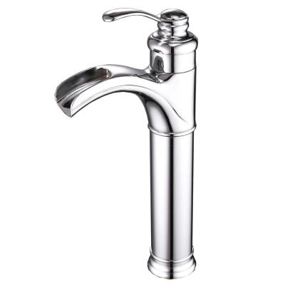 China Modern BWE Cupc Certified Chrome Single Handle One Hole Brass Waterfall High Arc Vessel Bathroom Faucet for sale