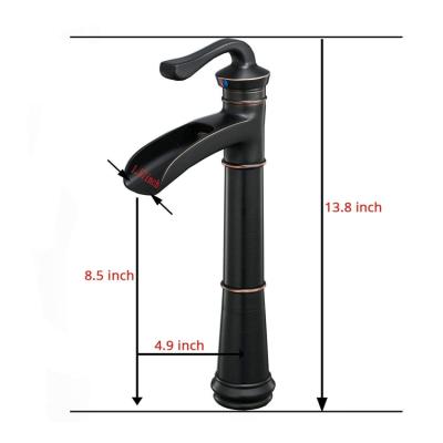 China Modern BWE Cupc Certified One Hole One Handle Waterfall Brass Oil Rubbed Bronze High Arc Luxurious Vessel Sink Faucet for sale