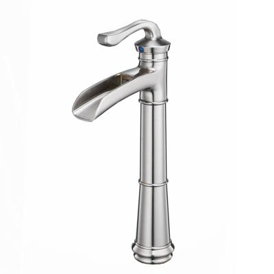 China Modern BWE Cupc Certified Brass Single Hole Waterfall One Handle High Arc Vessel Bathroom Faucet With Diamond Seal Technology Chrome for sale