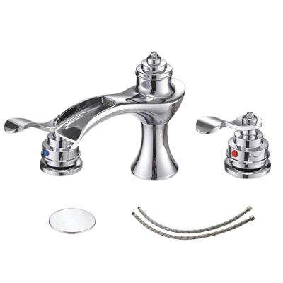 China BWE Modern Widespread Waterfall Faucet Chrome 2-Handle Bathroom Faucet With Auto Drain Assembly for sale