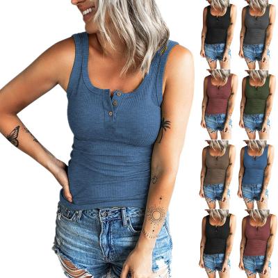 China 2022Fashion Women's Casual Solid Color Button Yarn Tank Top Vest QUICK DRY for sale