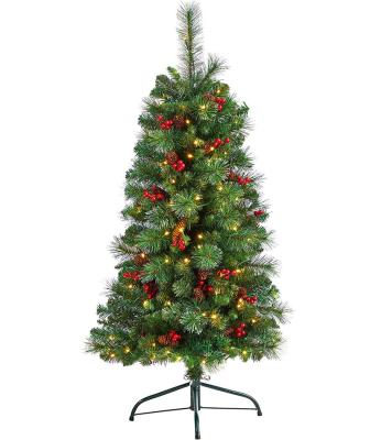 China Decorative Warm White Pine LED Holiday Light 4 Legs Artificial Christmas Tree With Cones, Berries And Pine Branches for sale