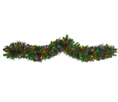 China 6 Feet Durable Artificial Christmas Garland Tree with 50 Multicolor LED Lights, Berries and Pine Cones for sale