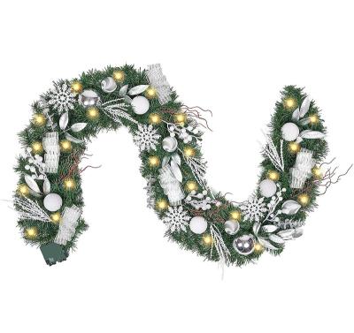 China Celebration 72 Inch Silver White Themed With 30 LED Lights Christmas Garland For Holiday Decorations for sale