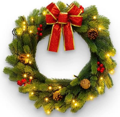 China 20 Inches Eco-friendly LED String Lights Artificial Christmas Garland With Bow For Christmas Decoration for sale