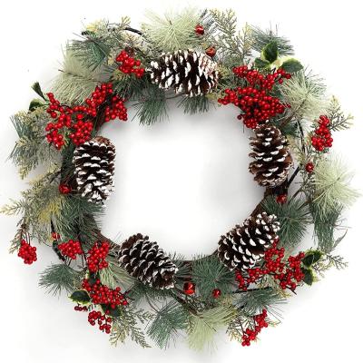 China Eco-friendly artificial Christmas wreath with berries, pine cones for home decoration for sale