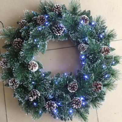 China 2020 Beautiful and artificial pine needle+sliver powder and pine cone blue led lights Christmas garland for sale