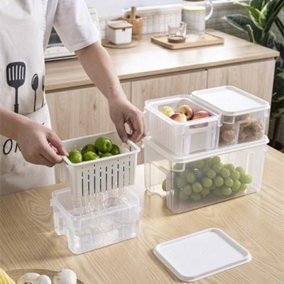 China Plastic Fridge Multi-Function Transparent Fruit Storage Box Drain Container Double-Layer Freshness Food Fresh-storing Plastic Box for sale