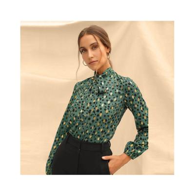 China China New Design Viable 2021 Ladies Slim Fit Blouse Chiffon Sheath Long To Stand Out Collar Shirts for sale