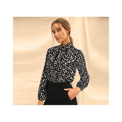 China Sustainable Manufacturer Fashion Tied Long Sleeve Shirts Ladies Bow Blouse Chiffon Long Sleeve for sale