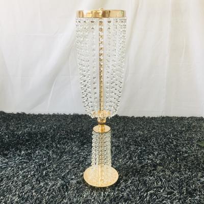 China Crystal Sparkle Golden Crystal Large Wedding Table Centerpieces Flower Stand for sale