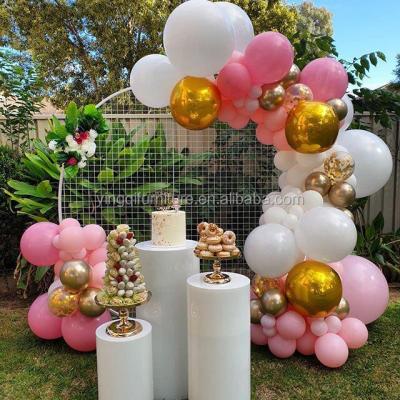 China Wedding Stage Decoration Birthday Wedding Party Decoration White Round Mesh Backdrop for sale