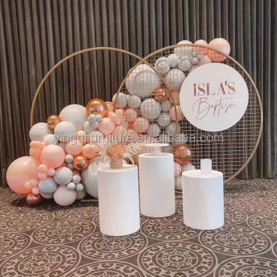 China Wedding Stage Decoration Birthday Wedding Party Decoration White Round Mesh Backdrop for sale