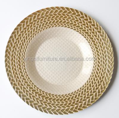 China New Style Colorful Ice Ring Glass Charger Plates Gold To Wedding Table for sale