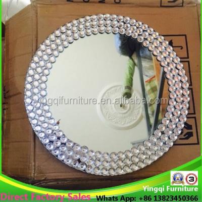 China Crystal Mirror Glass Plate Diamond Beaded Glass Mirror Plates For Wedding Tables for sale